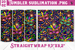 Mardi Gras Tumbler Sublimation | Masquerade Mask Pattern Product Image 1
