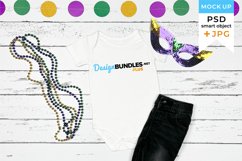 White Bodysuit Mockup Mardi Gras | Baby bodysuit mockup Product Image 1