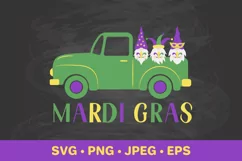 Mardi Gras retro truck with cute gnomes. SVG cut file Product Image 1