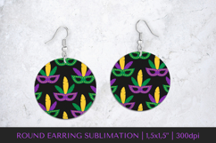 Mardi Gras earring sublimation. Carnival round earrings 012 Product Image 1