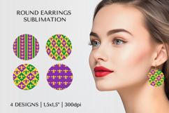 Mardi Gras earrings sublimation. Carnival round earrings 014 Product Image 1