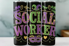 Mardi Gras Social Worker Tumbler Wrap PNG Sublimation Product Image 1
