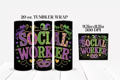 Mardi Gras Social Worker Tumbler Wrap PNG Sublimation Product Image 2