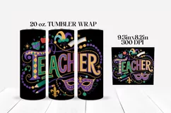 Mardi Gras Teacher Tumbler Wrap PNG Sublimation Product Image 2