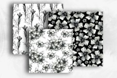 12 Black and White Flower Digital Paper. Monochrome Marigold Product Image 3