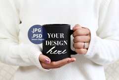 Black Mug mockup with woman holding mug Stock Photo 860 Product Image 1