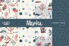 Marku ocean digital papers with sea animals coral and dots