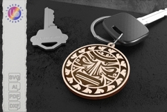Circular mask pendant laser design, engraving keychain Product Image 1