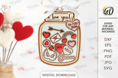 Mason Jar Valentine's Day Ornament Laser Cut. Valentine SVG Product Image 1