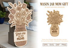 Floral Mason Jar Mom Laser Cut Sign, Gift for Mother's Day Product Image 1