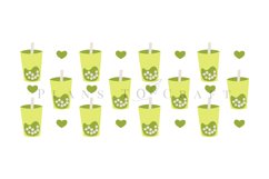 matcha boba libbey beer can glass full wrap svg presized template for 16oz and 20oz glass for Cricut Silhouette and sublimation