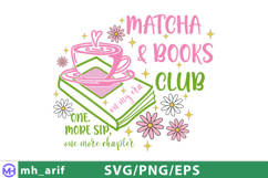 Matcha &amp; Books Club Hand-drawn SVG PNG T-shirt Design Product Image 1