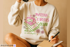 Matcha &amp; Books Club Hand-drawn SVG PNG T-shirt Design Product Image 3
