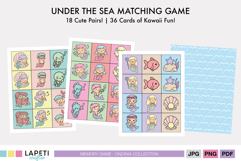 Set of printable matching cards for kids with mermaids, treasures, and underwater animals. Ideal for memory games.