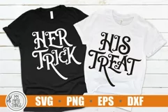 Matching Halloween svg. Her Trick and His Treat svg cut files. These Halloween shirt cut files are compatible with Cricut and Silhouette Cutting Machines