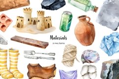 Watercolor materials clipart. Types of material set 21 PNG. Product Image 1