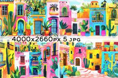 Colorful houses and cactuses painting Product Image 1
