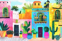 Colorful houses and cactuses painting Product Image 2