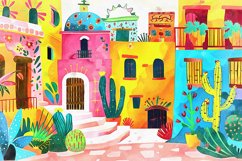 Colorful houses and cactuses painting Product Image 3