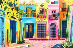 Colorful houses and cactuses painting Product Image 4