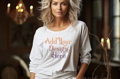 T Shirt Mockup, Older Woman Wearing White T-Shirt Photo, p1 Product Image 2