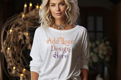T Shirt Mockup, Older Woman Wearing White T-Shirt Photo, p3 Product Image 2