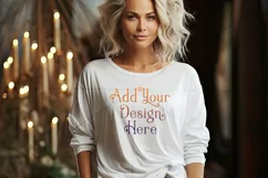 T Shirt Mockup, Older Woman Wearing White T-Shirt Photo, p5 Product Image 2