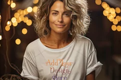 T Shirt Mockup, Older Woman Wearing White T-Shirt Photo, p6 Product Image 2