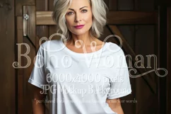 T Shirt Mockup, Older Woman Wearing White T-Shirt Photo, p7 Product Image 1