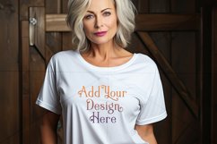 T Shirt Mockup, Older Woman Wearing White T-Shirt Photo, p7 Product Image 2