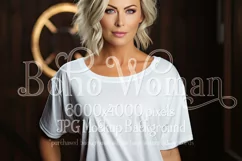 T Shirt Mockup, Older Woman Wearing White T-Shirt Photo, p8 Product Image 1