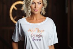 T Shirt Mockup, Older Woman Wearing White T-Shirt Photo, p8 Product Image 2