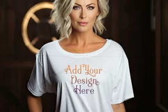 T Shirt Mockup, Older Woman Wearing White T-Shirt Photo, p8 Product Image 2