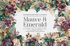 Mauve and Emerald Flower Watercolor Clipart Product Image 1