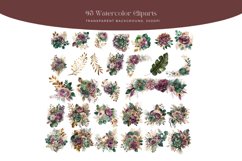 Mauve and Emerald Flower Watercolor Clipart Product Image 3