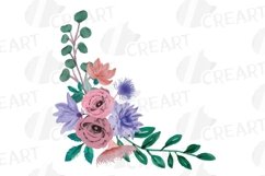 Watercolor Mauve and Very Peri flower bouquet graphics art Product Image 10