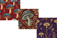 maximalist mushroom tapestry, ornate opulent design, lavish intricate background, jewel tone paper, luxury pattern art, Turkish motif design, paisley filigree print, emerald sapphire art, ruby gold mushroom, bohemian luxury pattern