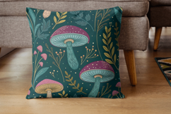 maximalist mushroom tapestry, ornate opulent design, lavish intricate background, jewel tone paper, luxury pattern art, Turkish motif design, paisley filigree print, emerald sapphire art, ruby gold mushroom, bohemian luxury pattern