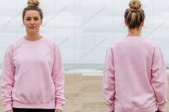 Women's pink sweatshirt beach T-shirt Mockup Design Product Image 1