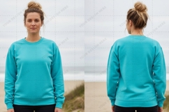 Turquoise long sleeve sweatshirt T-shirt Mockup Design Product Image 1