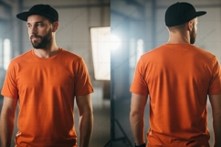 Men's orange T-shirt Mockup Design Product Image 1