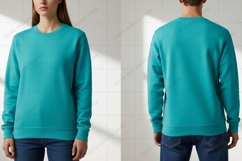 Teal blue crew neck sweatshirt T-shirt Mockup Design Product Image 1