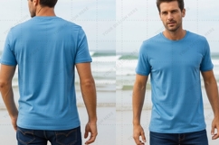 Men's light blue crew neck T-shirt Mockup Design Product Image 1