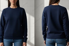 Navy blue crew neck sweatshirt T-shirt Mockup Design Product Image 1