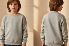 Light grey crew neck sweatshirt for kids T-shirt Mockup Desi Product Image 1