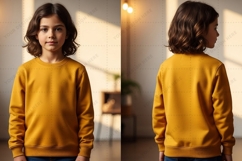Mustard yellow crew neck sweatshirt for kids T-shirt Mockup Product Image 1