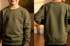 Olive green crew neck sweatshirt for kids T-shirt Mockup Des Product Image 1