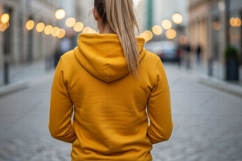 Mustard yellow hooded sweatshirt T-shirt Mockup Design Product Image 1