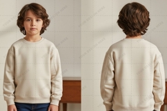 Kids' cream crew neck sweatshirt T-shirt Mockup Design Product Image 1
