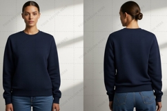 Navy blue crew neck sweatshirt T-shirt Mockup Design Product Image 1